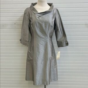 B Michael America RED Collection Silver Taffeta Cocktail Dress Size 8 NWT